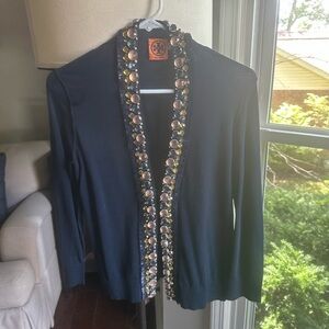 Tory Burch Navy Cardigan with Jewel Trim